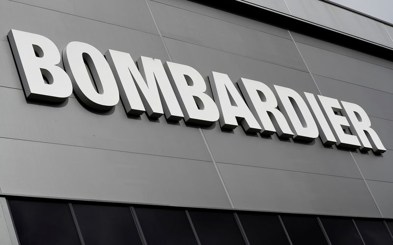 © Reuters. FILE PHOTO: Bombardier's logo is seen on the building of the company's service centre at Biggin Hill