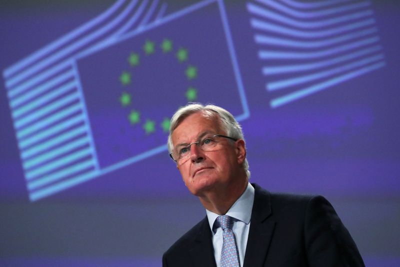 &copy; Reuters. Il capo negoziatore della Ue per la Brexit Michel Barnier tiene una conferenza stampa a seguito di un nuovo round di colloqui a Bruxelles