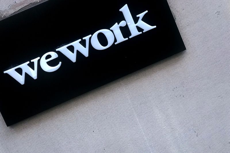 &copy; Reuters. A WeWork logo is pictured in the Manhattan borough of New York City