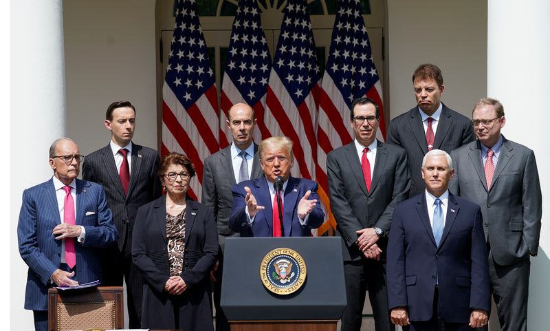 © Reuters. U.S. President Donald Trump touts U.S. jobs report during news conference at the White House in Washington