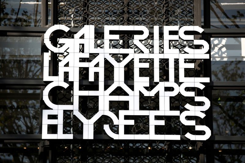 &copy; Reuters. FILE PHOTO: The logo of the Galeries Lafayette department store is pictured on the Champs-Elysees avenue in Paris