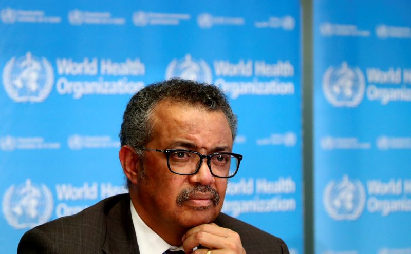 &copy; Reuters. FILE PHOTO: World Health Organization holds daily news briefing on coronavirus, in Geneva