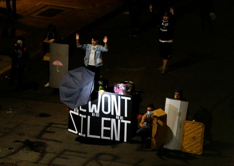 © Reuters. A protest against racial inequality in the aftermath of the death in Minneapolis police custody of George Floyd, in Seattle