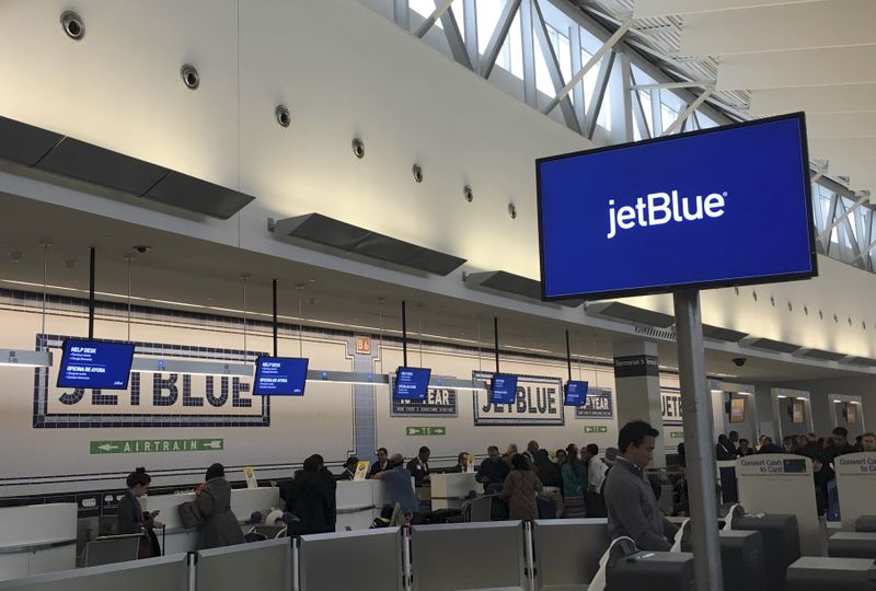 &copy; Reuters. The check-in area of JetBlue Airways is seen at John F. Kennedy Airport in the Queens borough of New York