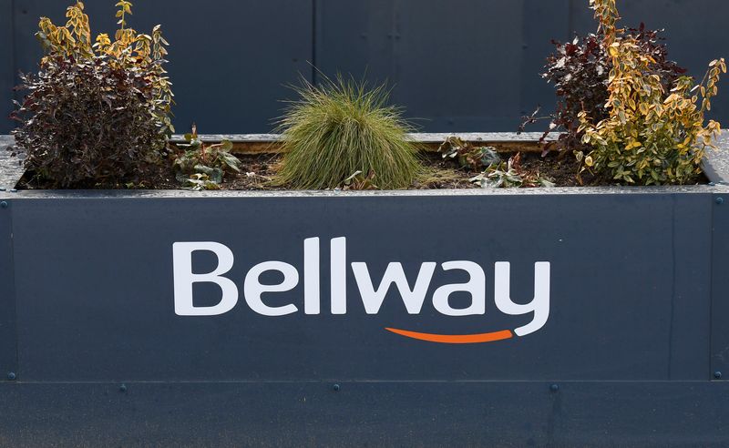 &copy; Reuters. A Bellway sign is seen at a housing construction site in London