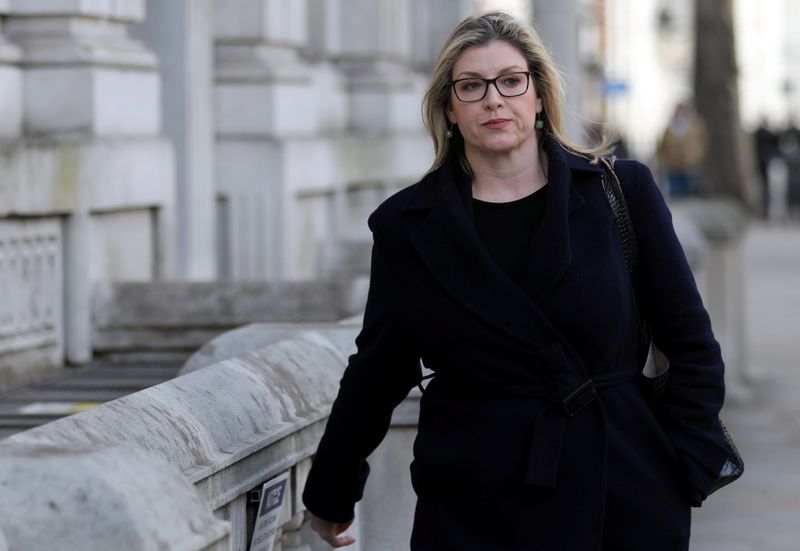 &copy; Reuters. British MP Penny Mordaunt arrives for a meeting to address the government&apos;s response to the coronavirus outbreak, at Cabinet Office in London