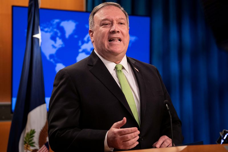 &copy; Reuters. FILE PHOTO: U.S. Secretary of State Mike Pompeo speaks to the media at the State Department in Washington