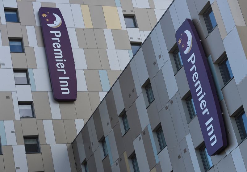 &copy; Reuters. FILE PHOTO: Signage for Premier Inn is seen on the outside of one of their hotels in London, Britain