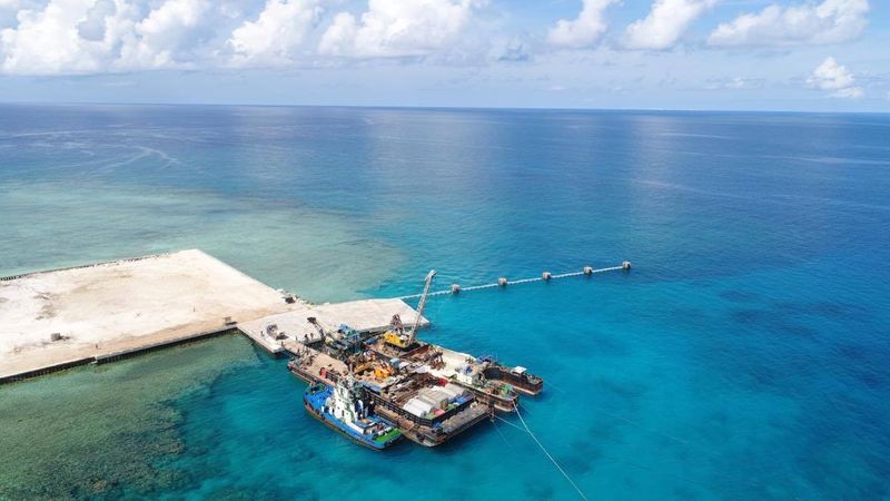 &copy; Reuters. Handout photo by Philippines&apos; Department of National Defense shows the newly built beach ramp at Thitu Island in the disputed South China Sea