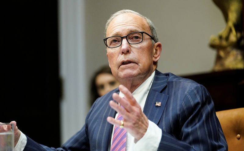 &copy; Reuters. Larry Kudlow participates in coronavirus economic &quot;relief update&quot; virtual event at the White House in Washington