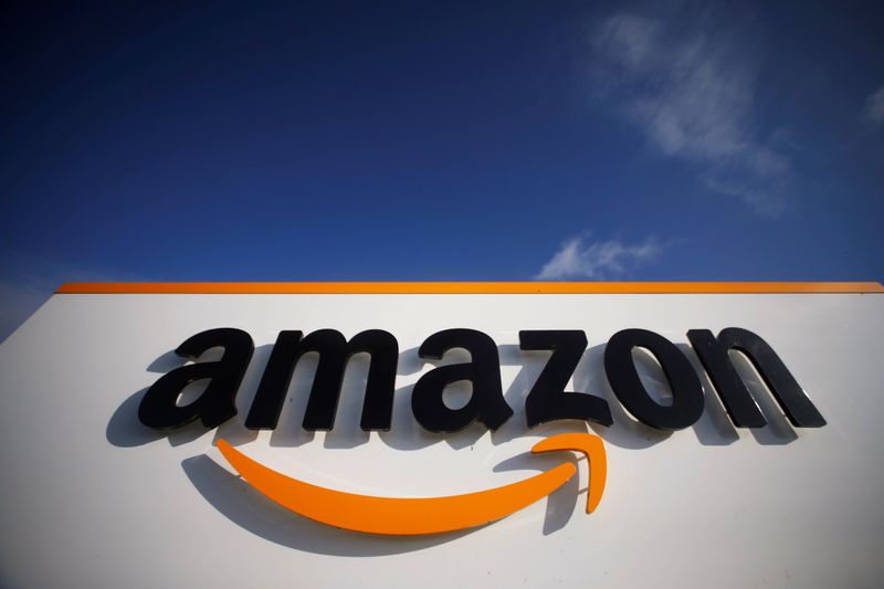 &copy; Reuters. The logo of Amazon is seen at the company logistics centre in Boves