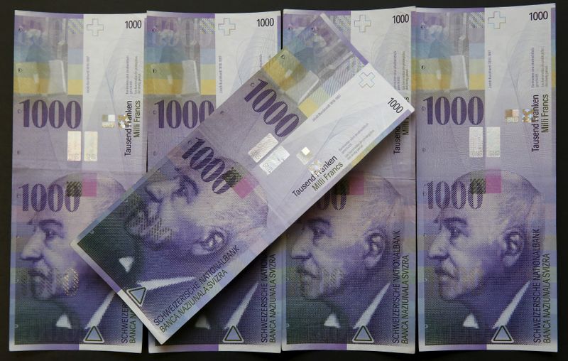 © Reuters. FILE PHOTO: Swiss 1,000-franc notes are seen in this picture illustration