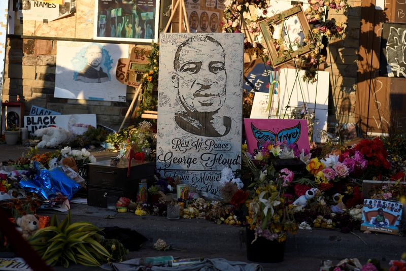 &copy; Reuters. A view of the site where George Floyd was taken into police custody, now a memorial and community area, is seen in Minneapolis, Minnesota