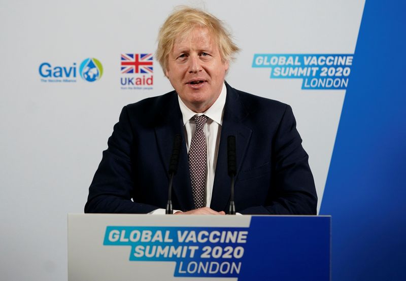 &copy; Reuters. Britain&apos;s PM Johnson attends Global Vaccine Summit via Zoom in London