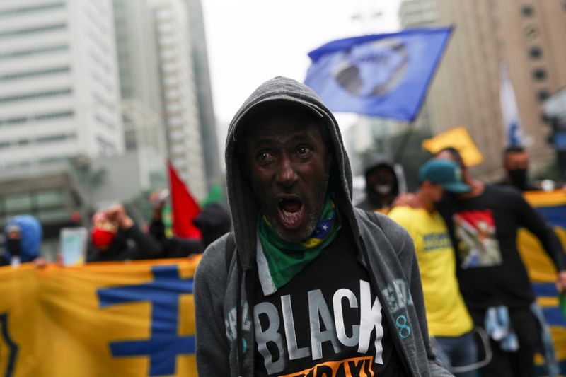 &copy; Reuters. Protest against racism and fascism in Sao Paulo