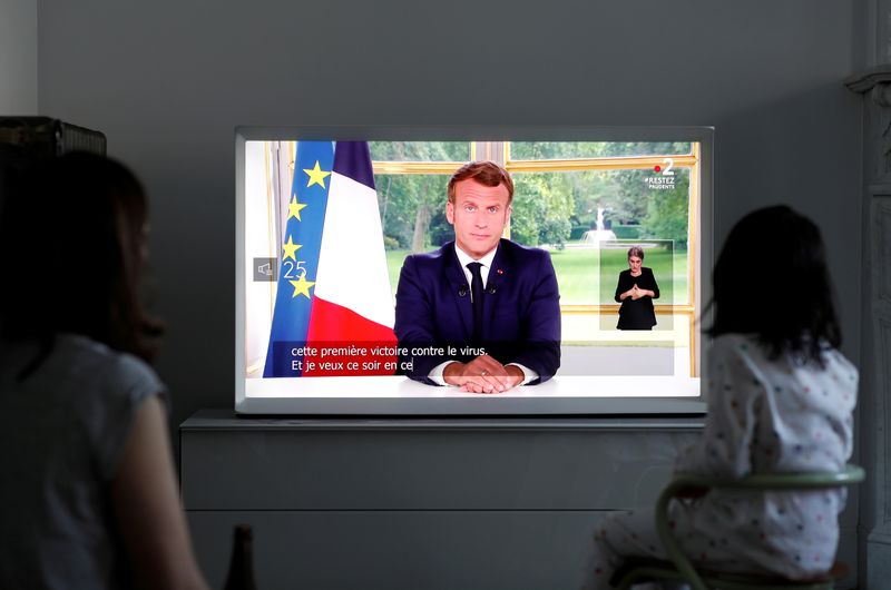 &copy; Reuters. French President Emmanuel Macron&apos;s televised address to the nation