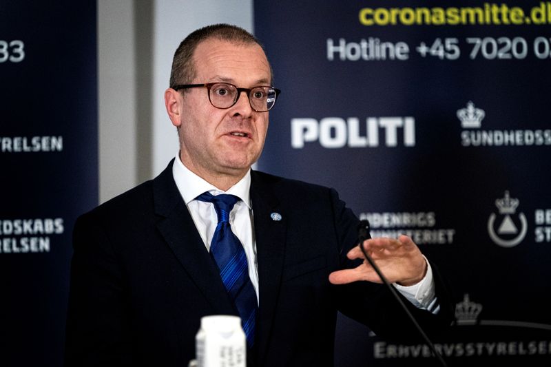 &copy; Reuters. WHO European director Hans Kluge gives status on the Danish handling of coronavirus during a press breefing in Eigtveds Pakhus, Copenhagen