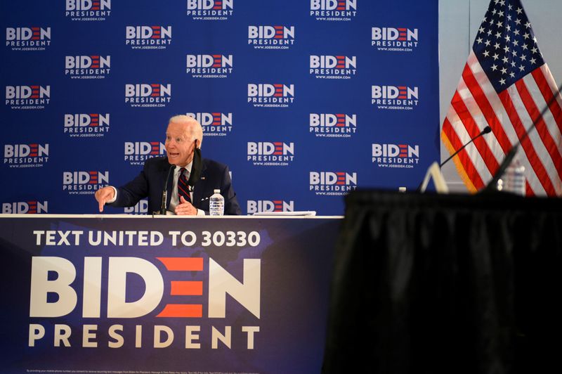 &copy; Reuters. U.S. Democratic presidential candidate Joe Biden speaks during a campaign event in Philadelphia