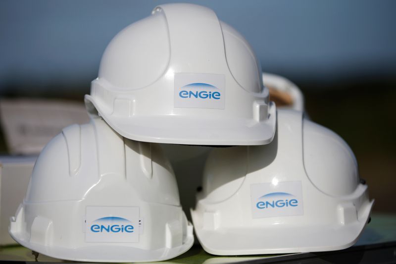 &copy; Reuters. The Engie logo is pictured on working helmets during a press visit at Engie windfarm in Radenac in Brittany