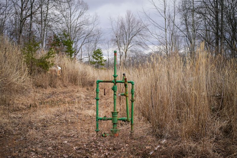 © Reuters. An abandoned natural gas well stands on the property of Hanson Rower in Salyersville