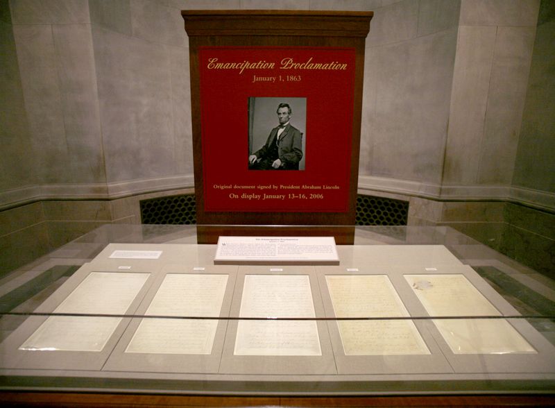 &copy; Reuters. FILE PHOTO: The Emancipation Proclamation is displayed at the National Archives building in Washington