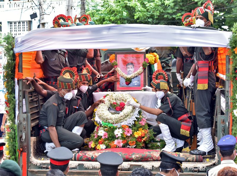 &copy; Reuters. Funeral ceremony for Colonel B.Santosh Babu at his hometown in Suryapet