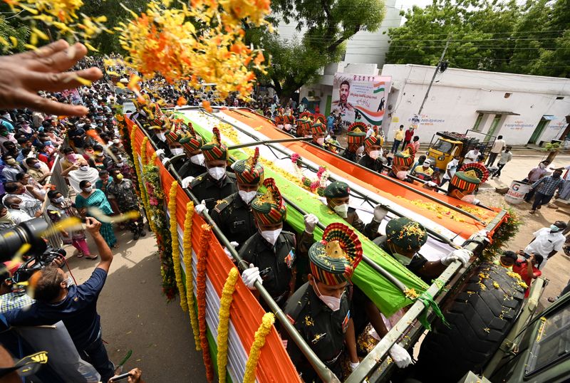 &copy; Reuters. Funeral ceremony for Colonel B.Santosh Babu at his hometown in Suryapet