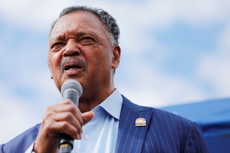 &copy; Reuters. Reverend Jesse Jackson Speaks in Minneapolis to Memorialize George Floyd