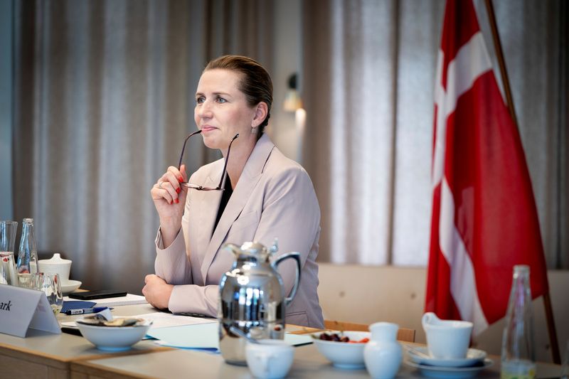 © Reuters. Denmark's Prime Minister Mette Frederiksen takes part in a virtual meeting with EU leaders to discuss the bloc's budget and recovery fund