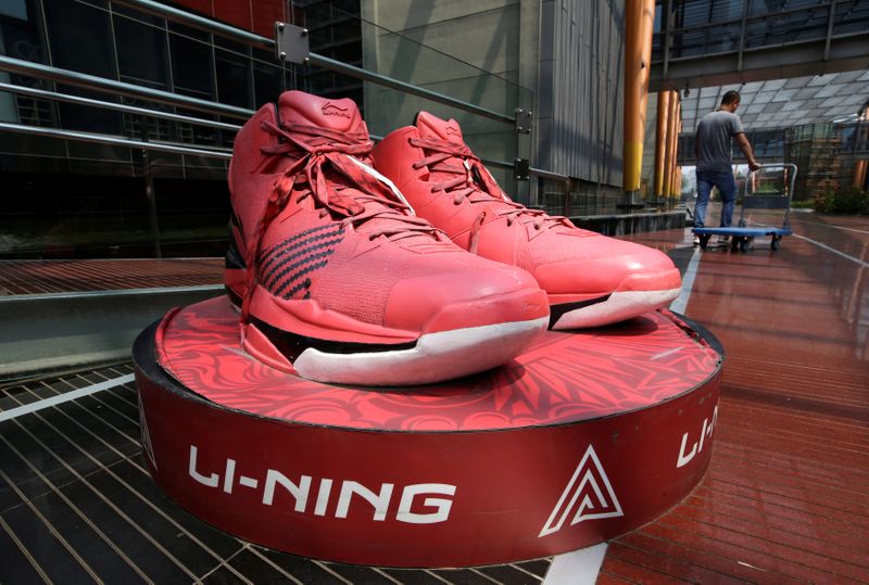 &copy; Reuters. A sculpture of shoes is displayed at Li Ning Center in Beijing