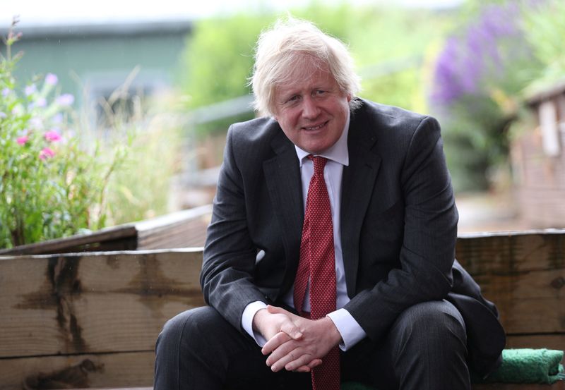 &copy; Reuters. British PM Johnson visits Bovingdon Primary School in Hertfordshire