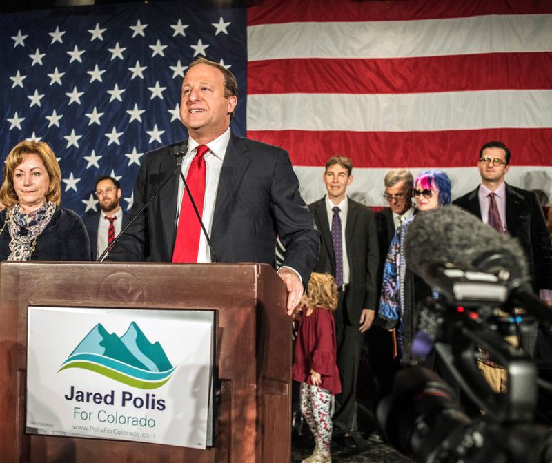 &copy; Reuters. FILE PHOTO:  Democratic gubernatorial candidate Jared Polis speaks at his midterm election night party in Denver