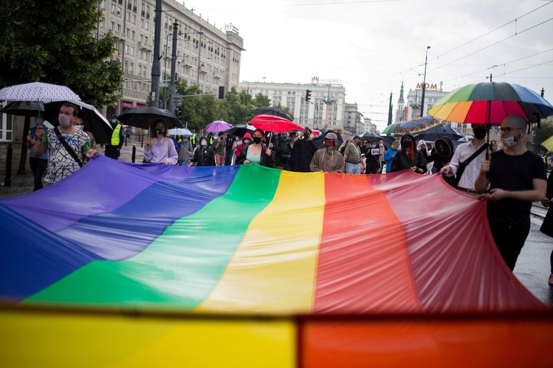 &copy; Reuters. People participate in an anti-government demonstration in Warsaw