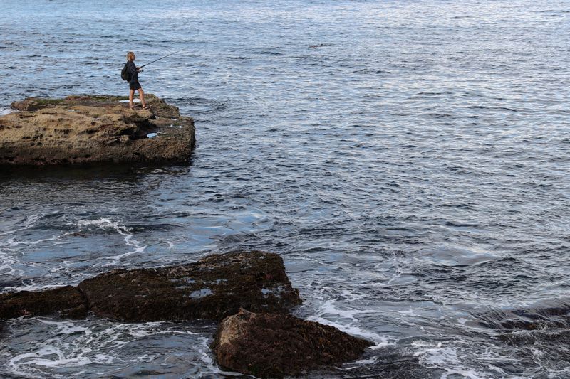 &copy; Reuters. Un hombre pesca en la costa después de la flexibilización de las restricciones en Sídney, Australia, el 22 de junio de 2020