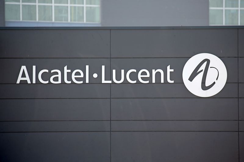 © Reuters. The Alcatel Lucent logo is seen in Calais