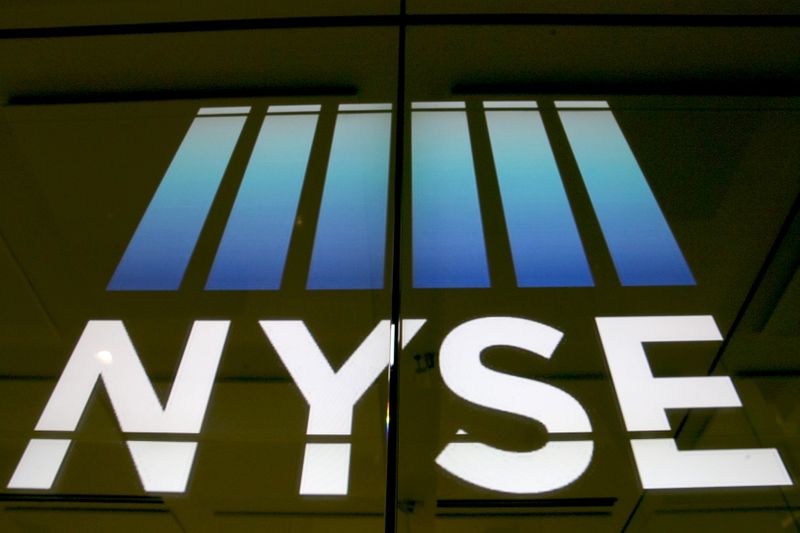 &copy; Reuters. The New York Stock Exchange logo is displayed on a screen at the New York Stock Exchange in New York