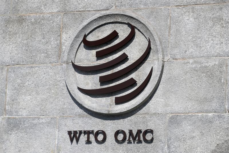 &copy; Reuters. Логотип Всемирной торговой организации на штаб-квартире ВТО в Женеве