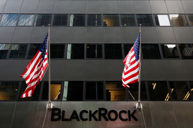 &copy; Reuters. The BlackRock logo is seen outside of its offices in New York