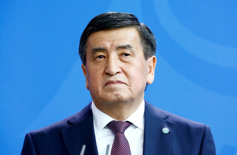 &copy; Reuters. FILE PHOTO: Kyrgyz President Sooronbai Jeenbekov address the media at the Chancellery in Berlin on April 16, 2019