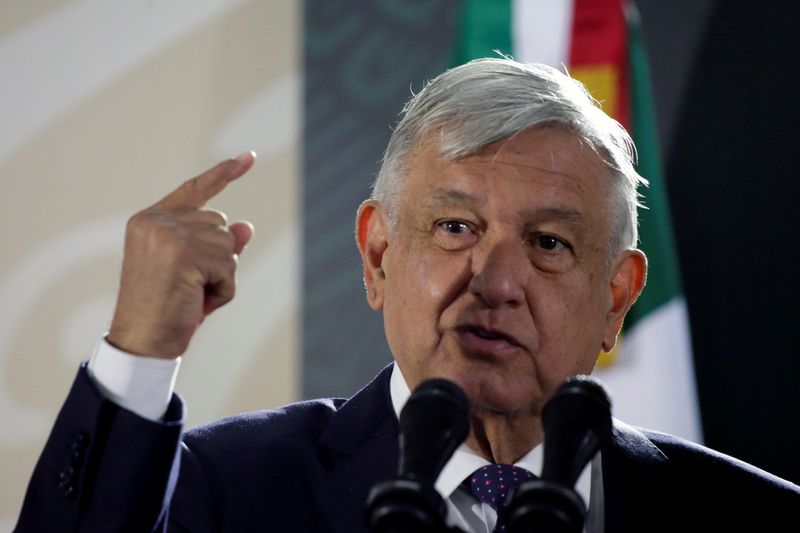 &copy; Reuters. FILE PHOTO: Mexico&apos;s President Andres Manuel Lopez Obrador speaks during a news conference in Ciudad Juarez