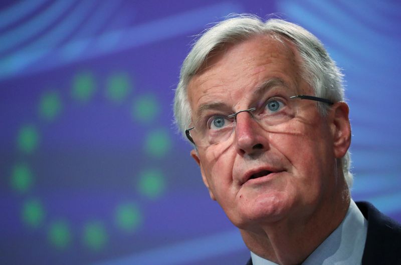 &copy; Reuters. EU&apos;s Brexit negotiator Michel Barnier gives a news conference after Brexit negotiations, in Brussels