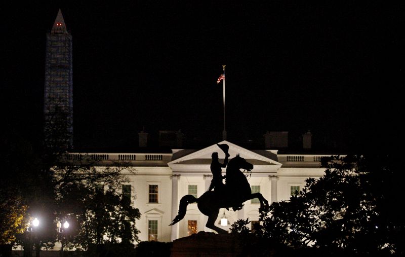 &copy; Reuters. FILE PHOTO: The statue of U.S. President Jackson is silhouetted against the White House in Washington