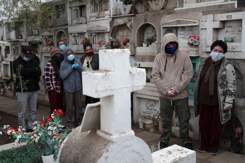 &copy; Reuters. Enterro de idoso vítima de Covid-19 em cemitério de Santiago, no Chile