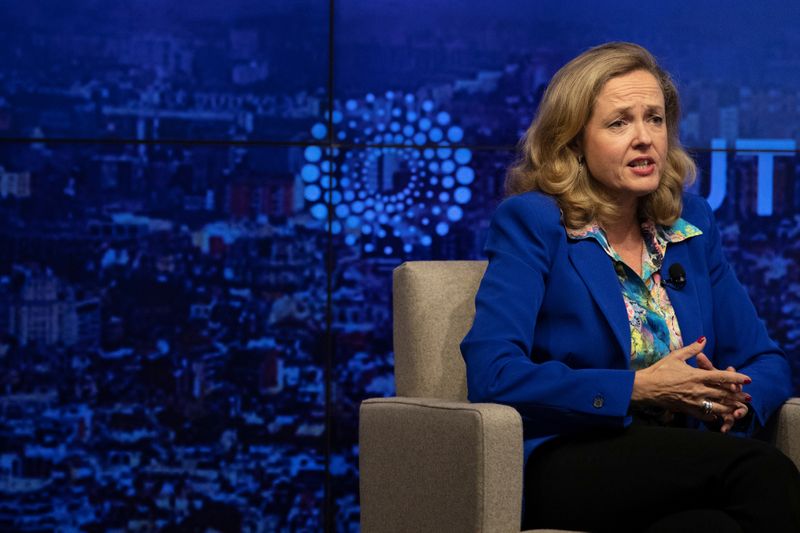 © Reuters. FILE PHOTO: Nadia Calvino, Minister for Economy and Business of Spain speaks during a Reuters Newsmaker in New York