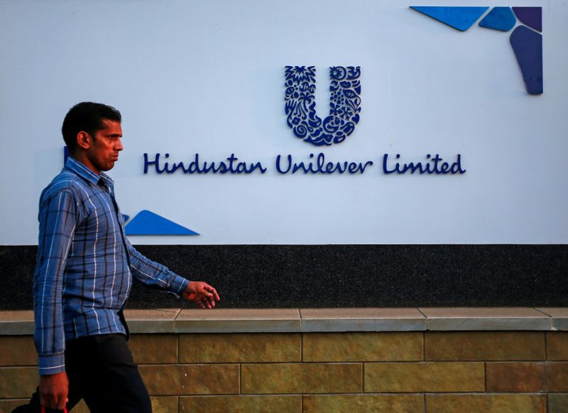 &copy; Reuters. FILE PHOTO: File picture of a pedestrian walking past the Hindustan Unilever Limited headquarters