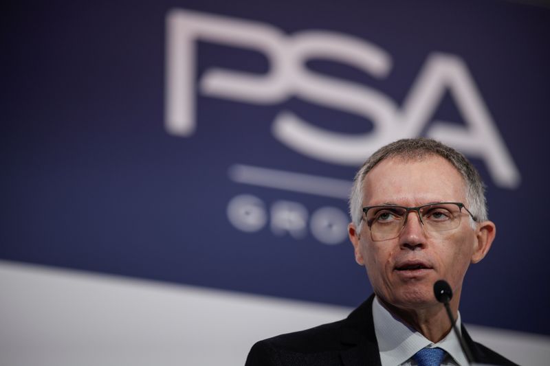 &copy; Reuters. Carlos Tavares, chief executive officer of PSA Group, speaks during the annual results news conference at their headquarters in Rueil-Malmaison, near Paris