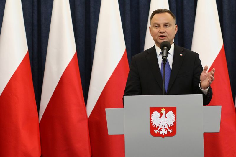 &copy; Reuters. Polish President Andrzej Duda during a press conference at the Presidential Palace in Warsaw