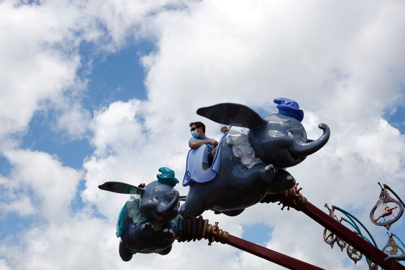 © Reuters. FILE PHOTO: Social distance at Disneyland after it reopened following a shutdown due to the coronavirus disease (COVID-19) in Hong Kong