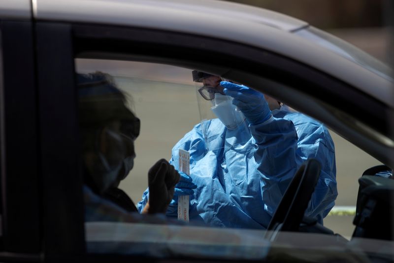 © Reuters. Testing for COVID-19 at a drive-in testing site in San Diego, California