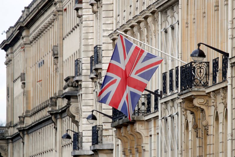 &copy; Reuters. FILE PHOTO: The Union Jack flag is seen flying at the British Council in Paris, France